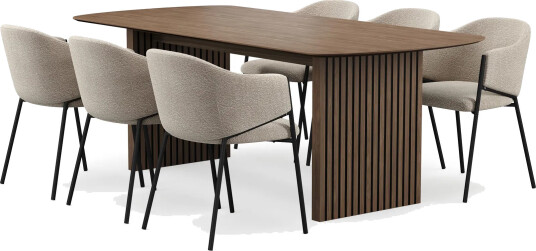 Richeto spisebord 210 cm med 6 Filip spisestoler - Røkt eik / taupe bouclé