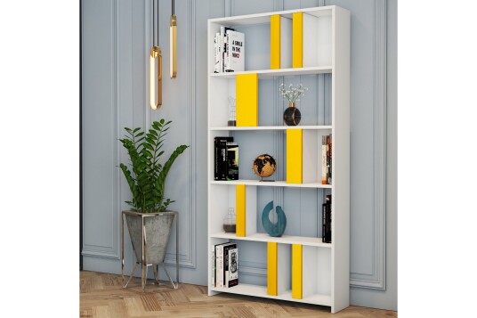 Bokhylle Tibani 90x20 cm 5 Hyller Hvit/Gul Bokhylle Tibani 90x20 cm 5 Hyller Hvit/Gul