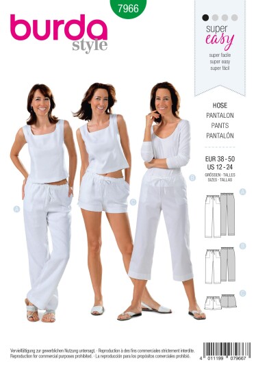 Burda 7966 - Pysjbukse EUR: 38-50, US: 12-24 Burda 7966 - Pysjbukse EUR: 38-50, US: 12-24
