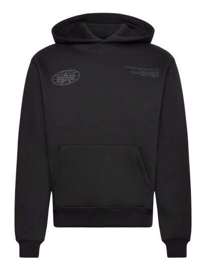 Alpha Industries World Logo Backprint Hoodie   Black   L