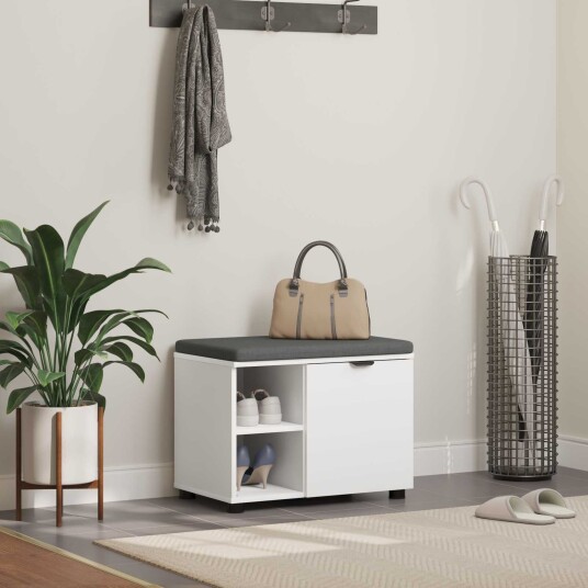 vidaXL Gangbenk Hvit 60 x 38 x 46 cm Konstruert treverk og stoff vidaXL Gangbenk Hvit 60 x 38 x 46 cm Konstruert treverk og stoff