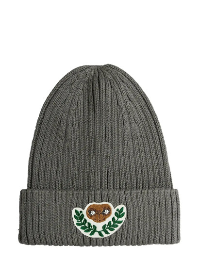 Mini Rodini E.t Patch Knitted Rib Fold Up Hat Grey 52/54