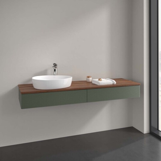 Villeroy & Boch Antao Servantskap med 2 skuffer 160x50x19 cm u/lys Grønn Matt/Valnøtt Villeroy & Boch Antao Servantskap med 2 skuffer 160x50x19 cm u/lys Grønn Matt/Valnøtt