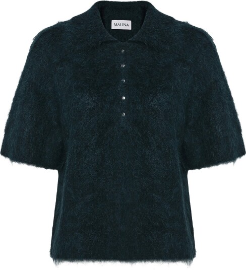 Malina Eileen Short Sleeve Alpaca Blend Polo Shirt Green M