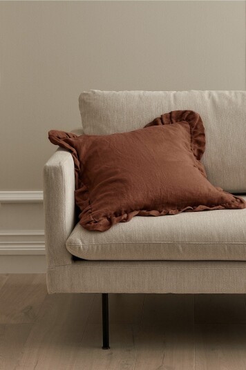 Ellos Home   Putetrekk Candice Frill i vasket lin   Brun