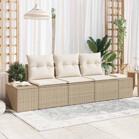 Hagesofa Set 3 pcs Beige Poly rattan