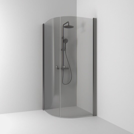 Svedbergs Skoga Dusjhjørne Buet Hullgrep, B80-90cmxh198cm Blyantpenn Svart / 90x90cm Røkfarget Glass