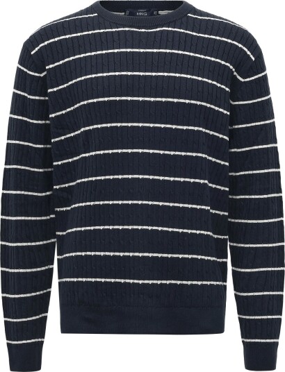 Mango Cotton-Lyocell Blend Cable-Knit Jumper - NAVY - L