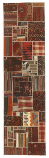 Håndknyttet. Opphav: Persia / Iran Kelim Patchwork Teppe 82x303