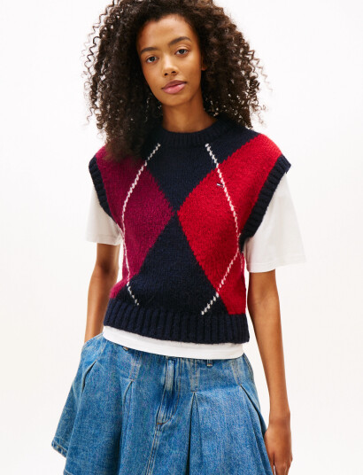 Tommy Jeans Tjw Argyle Sweater Vest   Red   M