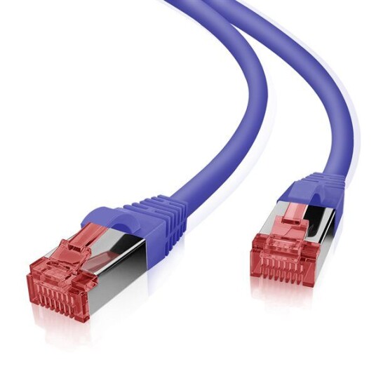 Helos Patchkabel S/Ftp (Pimf) Cat 6 Lilla 15M - Hel Kobber Patchkabel Med Smal Knekkbeskyttelse - Inkludert Lengdeangivelse På Rj45-Pluggen - Pimf-Skjermet Cat6-Kabel Halogenfri - Gigabit-Egnet Og Poe-Kompatibel (191041)