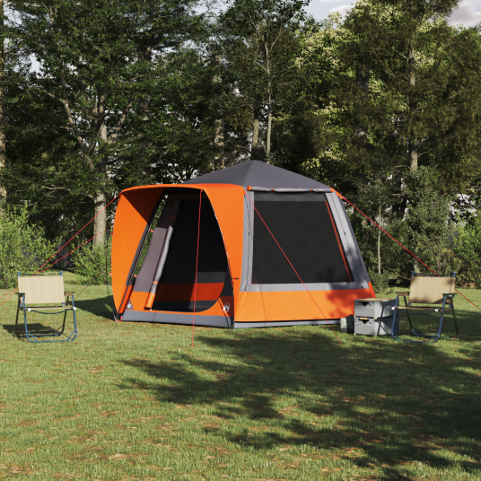 Camping Telt Hytte Grå og oransje 420 x 420 x 227 cm Polyester Camping Telt Hytte Grå og oransje 420 x 420 x 227 cm Polyester
