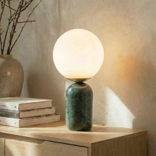 Bordlampe Lindby Lennes Grønn Stue Marmor Moderne 39.5 Grønn