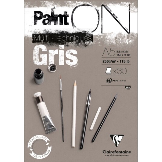 Clairefontaine Paint'ON Multi-Techniques Gris A5