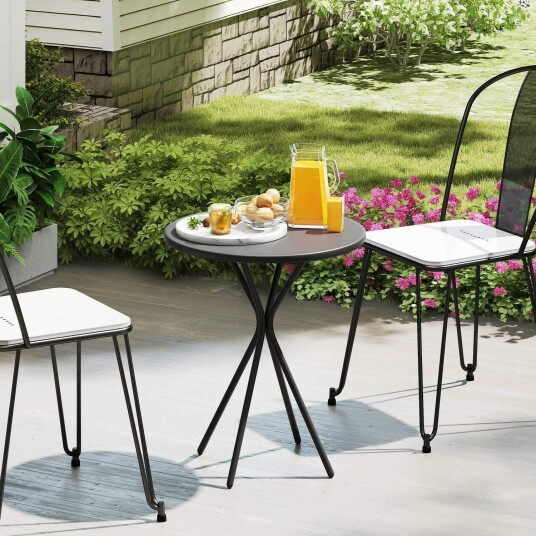 Hagebord Ø60 x 70 cm værbestandig balkongbord av stål rundt spisebord med fotpolstring utendørs campingbord sidebord terras Hagebord Ø60 x 70 cm værbestandig balkongbord av stål rundt spisebord med fotpolstring utendørs campingbord sidebord terras