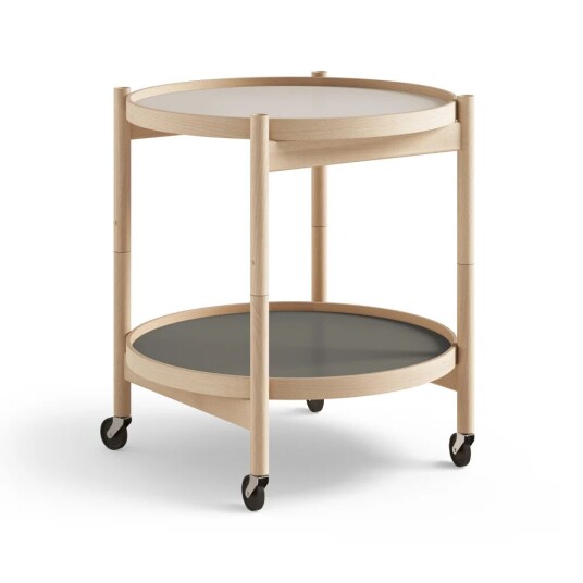 Brdr. Krüger Bølling Tray Table model 50 rullebord stone, oljet bøkestativ Brdr. Krüger Bølling Tray Table model 50 rullebord stone, oljet bøkestativ