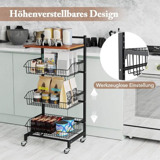 Serveringsvogn med hjul Grønnsaksstativ med uttrekkbare kurver 40 x 31 x 88 cm Serveringsvogn med hjul Grønnsaksstativ med uttrekkbare kurver 40 x 31 x 88 cm