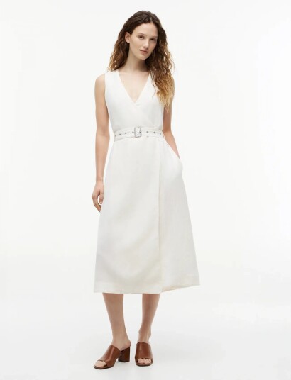 Tommy Hilfiger Vis/Linen Belted Midi Ns Dress White M