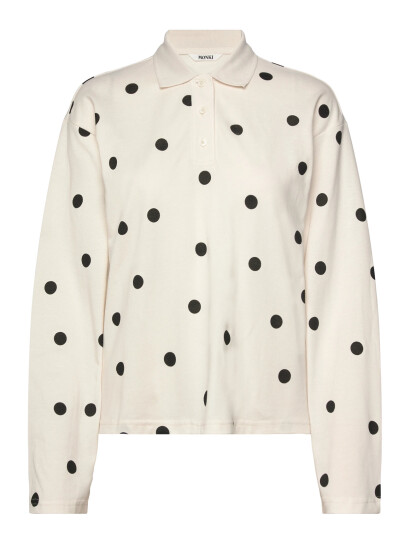 Monki Long-Sleeved Cotton Polo Top - Cream - S