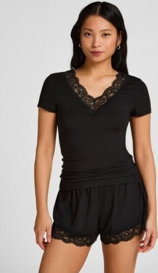 Hunkemöller Pj Ss Short Modal Lace Nana Black L