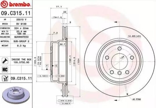 Bremseskive BREMBO 09.C315.11 Bremseskive BREMBO 09.C315.11