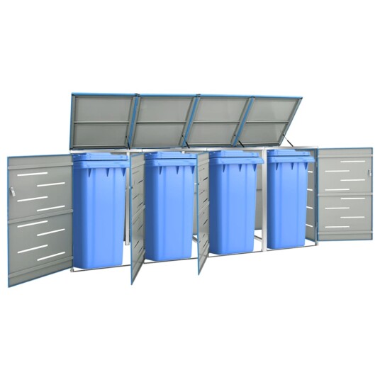 vidaXL Søppeldunkskur firedobbelt 276,5x77,5x115,5 rustfritt stål