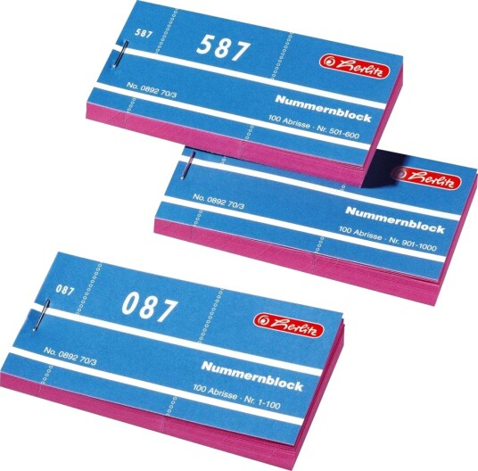 Herlitz Doppelnummernblöcke 1-1000, Farbsortiert, 10 Blöcke (300010530)