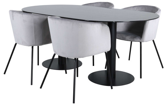 Venture Design Pillan & Berit spisegruppe Grå/svart 4 stoler & bord 180 x 100 cm