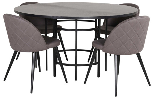 Venture Design Copenhagen & Velvet spisegruppe Grå/svart 4 stoler & bord 140 cm