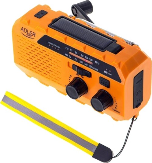Adler AD-1197 Nødradio med Solcelle og Vev Oransje