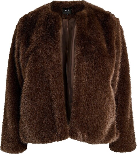 Zizzi Mfurry Fuskepelsjakke L/S for Damer - Brun