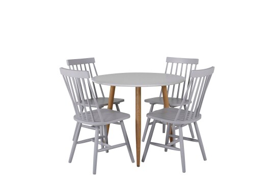 Venture Design Polar & Lönneberga spisegruppe Hvit/grå 4 st stoler & bord 90 cm