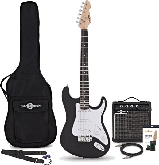 Gear4Music LA Elektrisk Gitar Svart med 10 W Forsterkerpakke Gear4Music LA Elektrisk Gitar Svart med 10 W Forsterkerpakke