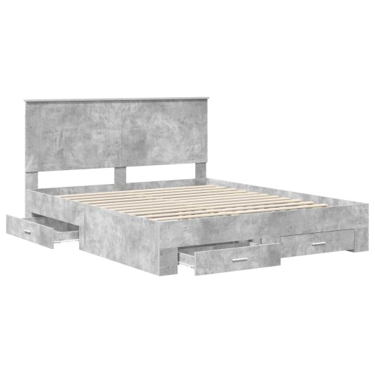  Sengestamme med skuff Betonggrå 160 x 200 cm Konstruert tre