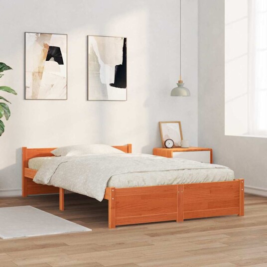  Sengestamme med hodegjerde Voksbrun 135 x 190 cm Heltre furu
