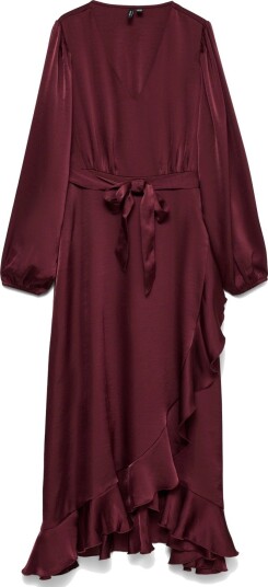 Vero Moda Miro Long Sleeve 7/8 V-Neck Dress Burgunder XXL