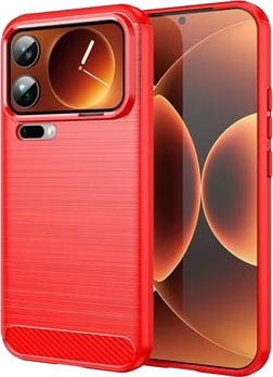 Xiaomi 17 Pro Max børstet TPU deksel   karbonfiber Rød