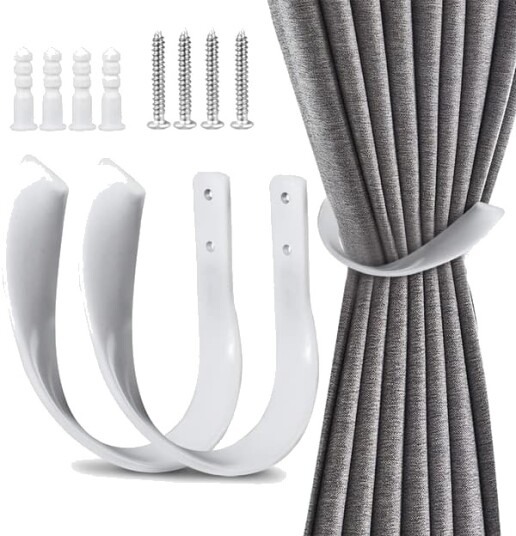 Gardinfeste dekorativt gardinfeste 2 pakning hvit aluminiumslegering