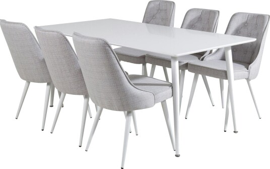 Spisegruppe Venture Home Pobbie med 6 Vera Stoler Hvita Ben