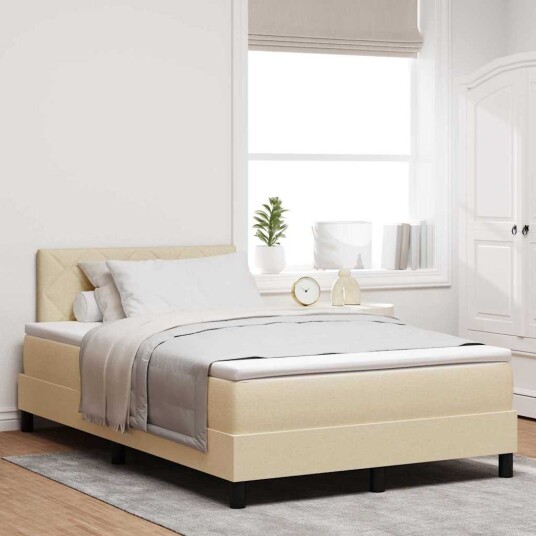 Box Spring Seng med madrass & LED Lys krem 120x190 cm Stoff