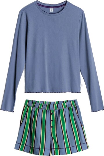 Chelsea Peers Organic Cotton Jewel Stripe Short Pyjama Set   MULTI   12