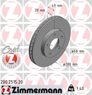 Bremseskive ZIMMERMANN 200.2515.20 Bremseskive ZIMMERMANN 200.2515.20