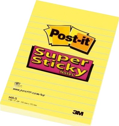 Post-It Super Sticky 660-S - Noter - 102 X 152 Mm - 75 Ark - Påskeliljegul - Linjert