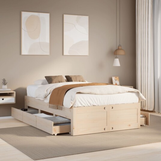 Sengeramme uten madrass med skuffer 120x190 cm heltre furu 8721158382610
