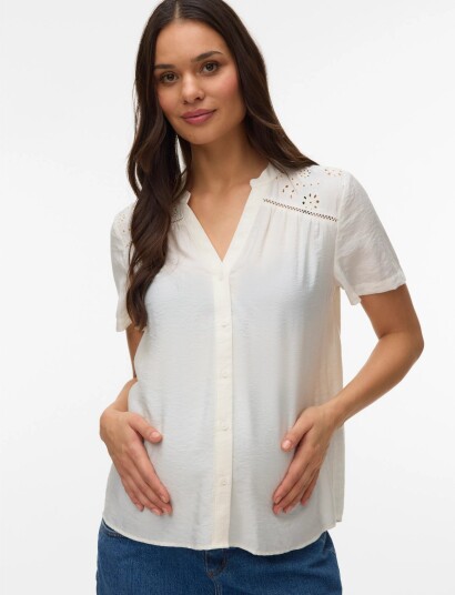 Vero Moda Maternity Vmmjosie Ss Emb Top Wvn   Cream   XS
