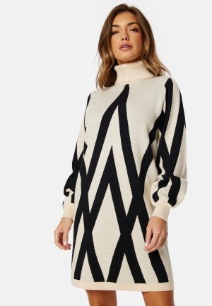 Object Collectors Item Ray L/S Knit Rollneck Dress Sandshell P.Black XL