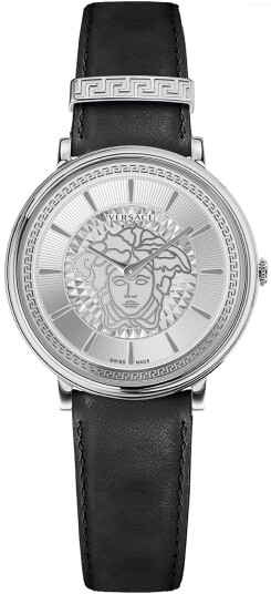 Versace Dameklokke VE8101719 V Circle Sølvfarget/Lær Ø38 mm Versace Dameklokke VE8101719 V Circle Sølvfarget/Lær Ø38 mm