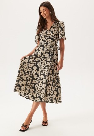 BUBBLEROOM Satin Wrap Dress Black/Patterned XS BUBBLEROOM Satin Wrap Dress Black/Patterned XS