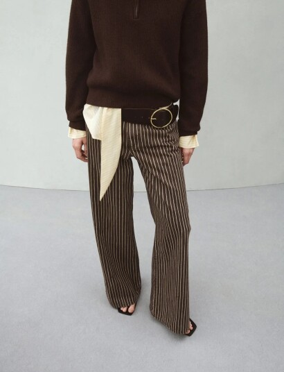 Mango Wide Leg Striped Jeans Brown 40