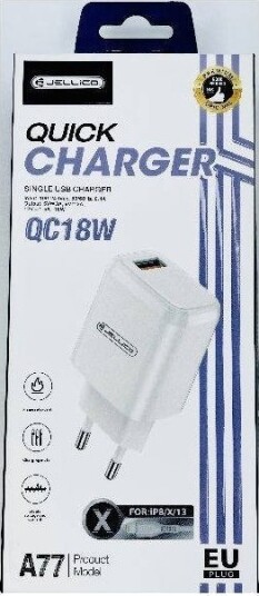 Jellico A77 18W Nettlader Usb 3.0 + Lightning Kabelsett Hvit